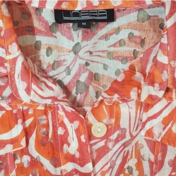 Linear Tropical Print Top Button Down Long Sleeve Sheer Blazer Size Md - Picture 7 of 9